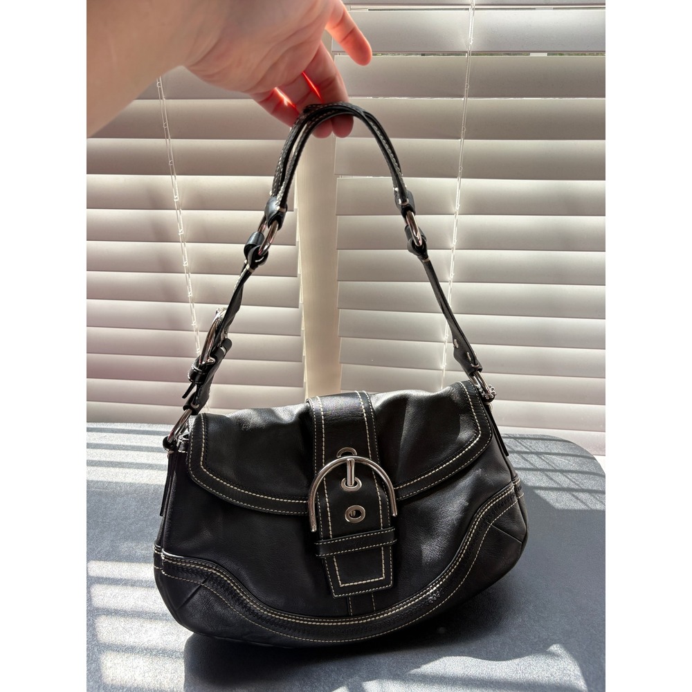 Coach Soho Flap Bag Women Small Black Excellent Leather Buckle 10578